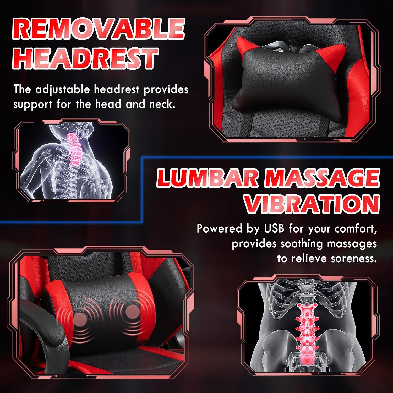 Chaise de jeu ergonomique roug - Massage avis et prix